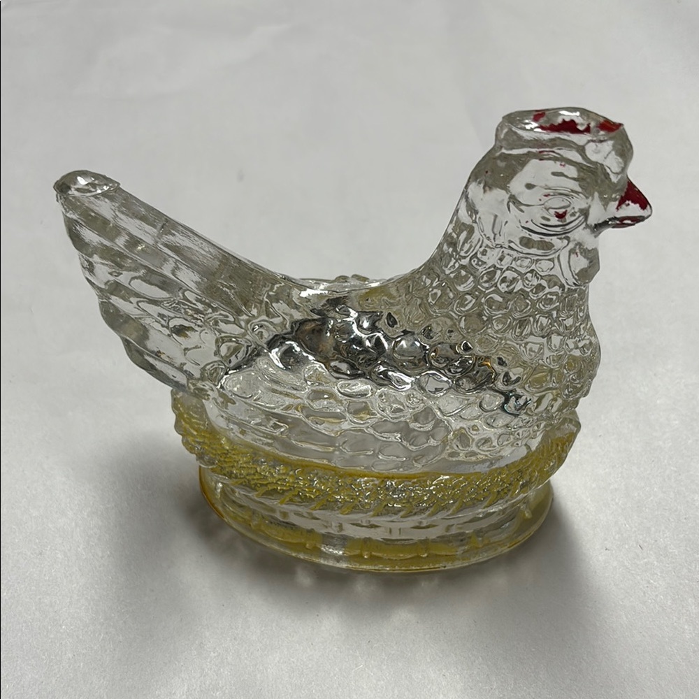 Glass Chicken Figurine with Yellow Accents